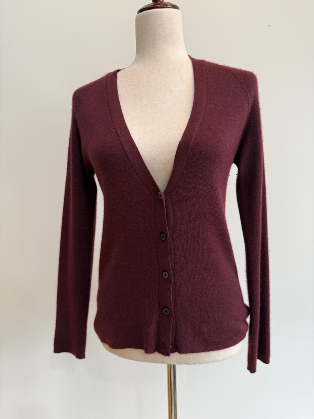 PRADA Deep Burgundy V-Neck Button Cardigan Sweater